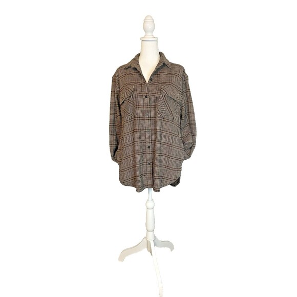 Abercrombie & Fitch Plaid Jacket Shacket Women sz M Oversize Long Sleeve Button - Picture 5 of 13